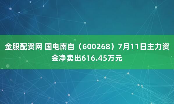 金股配资网 国电南自（600268）7月11日主力资金净卖出616.45万元